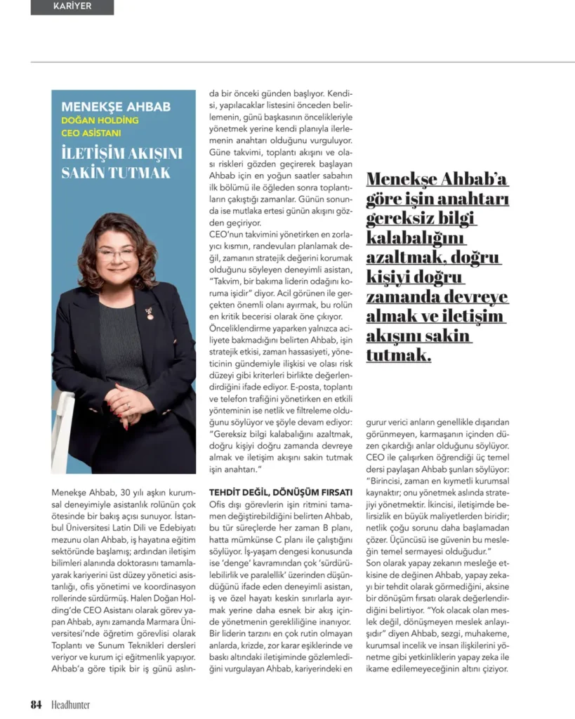 Headhunter dergisi röportajı: Menekşe Ahbab — İletişim Akışını Sakin Tutmak